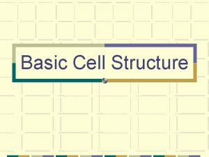 Basic Cell Structure Cells Basic building blocks of