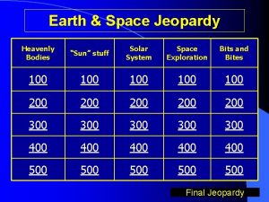 Earth Space Jeopardy Heavenly Bodies Sun stuff Solar