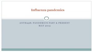 Influenza pandemics ANTH 298 PANDEMICS PAST PRESENT MAY