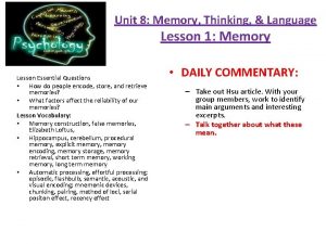 Unit 8 Memory Thinking Language Lesson 1 Memory