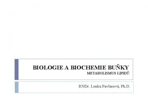 BIOLOGIE A BIOCHEMIE BUKY METABOLISMUS LIPID RNDr Lenka