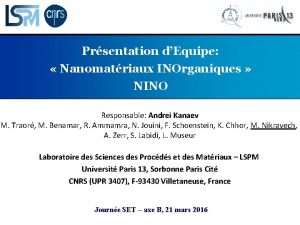 Texte Prsentation dEquipe Nanomatriaux INOrganiques NINO Responsable Andrei