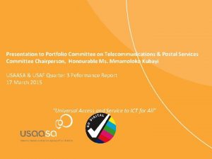 Presentation to Portfolio Committee on Telecommunications Postal Services