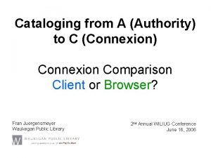 Cataloging from A Authority to C Connexion Connexion