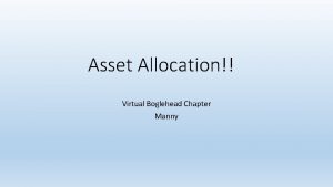 Asset Allocation Virtual Boglehead Chapter Manny What is