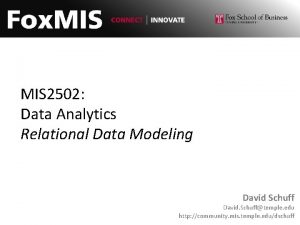 MIS 2502 Data Analytics Relational Data Modeling David