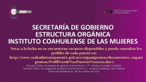 SECRETARA DE GOBIERNO ESTRUCTURA ORGNICA INSTITUTO COAHUILENSE DE