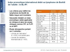 Index pronostique international ddi au lymphome de Burkitt