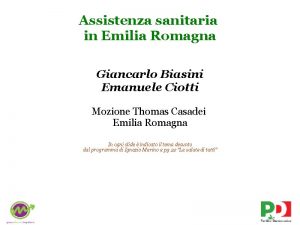 Assistenza sanitaria in Emilia Romagna Giancarlo Biasini Emanuele