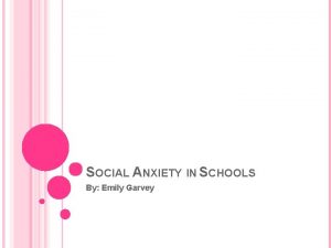 SOCIAL ANXIETY IN SCHOOLS By Emily Garvey PRESENTATION