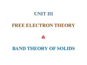 UNIT III FREE ELECTRON THEORY BAND THEORY OF