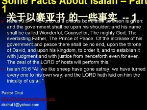 Some Facts About Isaiah Part 1 1 Isaiah