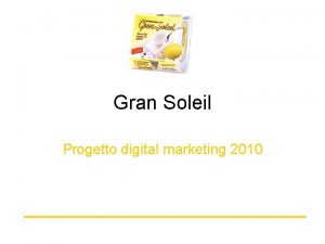 Gran Soleil Progetto digital marketing 2010 Struttura presentazione