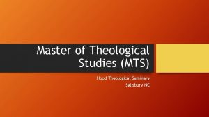 Master of Theological Studies MTS Hood Theological Seminary