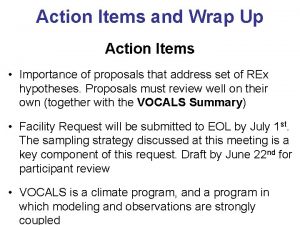 Action Items and Wrap Up Action Items Importance