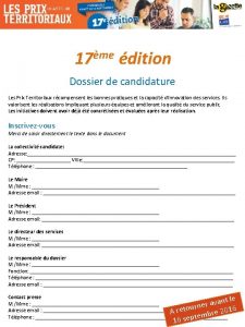 17me dition Dossier de candidature Les Prix Territoriaux