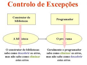 Controlo de Excepes Construtor de bibliotecas Programador A