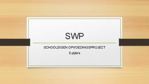 SWP SCHOOLEIGEN OPVOEDINGSPROJECT 5 pijlers PIJLER 1 Christelijke