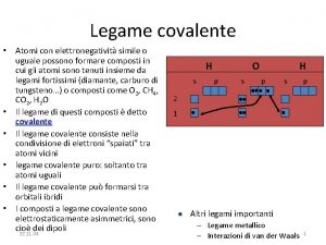 Legame covalente Atomi con elettronegativit simile o uguale