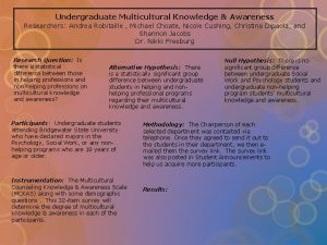 Undergraduate Multicultural Knowledge Awareness Researchers Andrea Robitaille Michael
