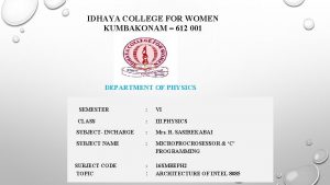 IDHAYA COLLEGE FOR WOMEN KUMBAKONAM 612 001 DEPARTMENT