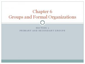 Chapter 6 Groups and Formal Organizations SECTION 1