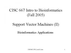 CISC 667 Intro to Bioinformatics Fall 2005 Support