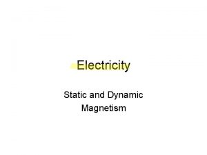 Electricity Static and Dynamic Magnetism Electricity Electricity refers