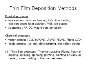 Thin Film Deposition Methods Physical processes evaporation resistive