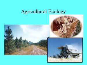 Agricultural Ecology Agricultural systems The success of an