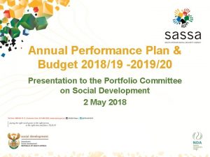 Annual Performance Plan Budget 201819 201920 Presentation to