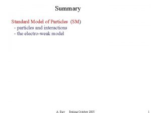 Summary Standard Model of Particles SM particles and