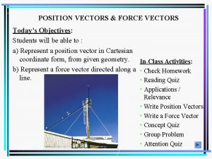 POSITION VECTORS FORCE VECTORS Todays Objectives Students will