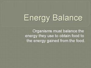 Energy Balance Organisms must balance the energy they