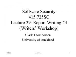 Software Security 415 725 SC Lecture 29 Report