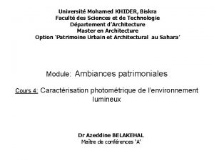 Universit Mohamed KHIDER Biskra Facult des Sciences et