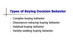 Types of Buying Decision Behavior Complex buying behavior