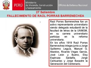 27 Setiembre FALLECIMIENTO DE RAL PORRAS BARRENECHEA Ral