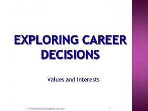 EXPLORING CAREER DECISIONS Values and Interests 1 01