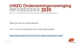 UNIZO Ondernemingsvereniging INFOSESSIES 2020 info en netwerkaanbod voor
