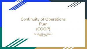 Continuity of Operations Plan COOP For Futurist Interest