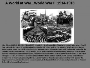 A World at WarWorld War I 1914 1918