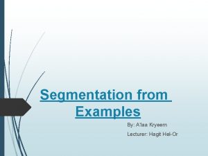 Segmentation from Examples By Alaa Kryeem Lecturer Hagit