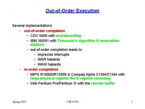 OutofOrder Execution Several implementations outoforder completion CDC 6600