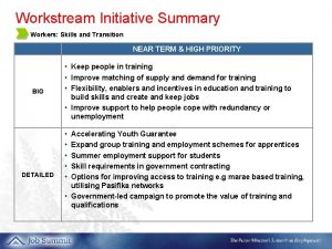 Workstream Initiative Summary 5 Workers Skills and Transition