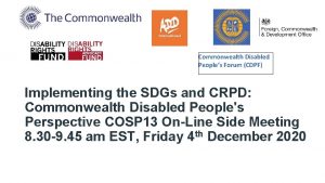 Commonwealth Disabled Peoples Forum CDPF Implementing the SDGs
