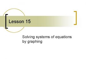Lesson 15 Solving systems of equations by graphing