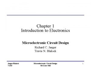 Chapter 1 Introduction to Electronics Microelectronic Circuit Design