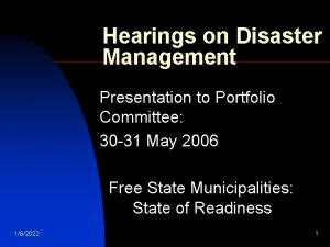 Hearings on Disaster Management Presentation to Portfolio Committee