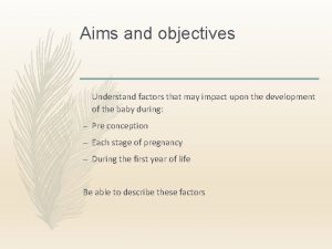 Aims and objectives Understand factors that may impact